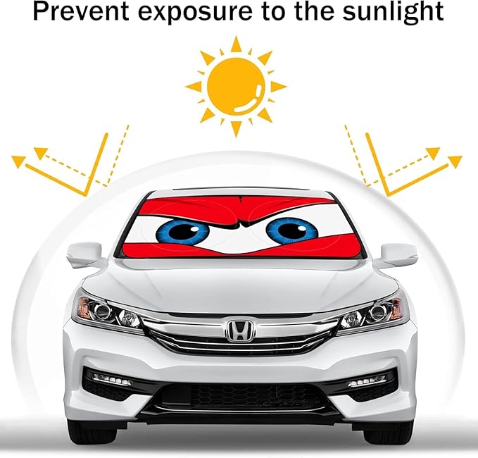 Car Windshield Sun Shade, Funny Eyes Sun Visor, Wear-Resistant Black Tape, Foldable 160x86cm/63x33.86inch