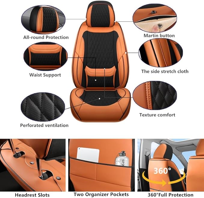 Front Seat Car Seat Covers Custom Fit for Ford Fusion 2007-2020 - Premium Faux Leather with Lumbar Support | Breathable, Waterproof, Anti-Slip, Durable (Black&Brown,Front Seat)