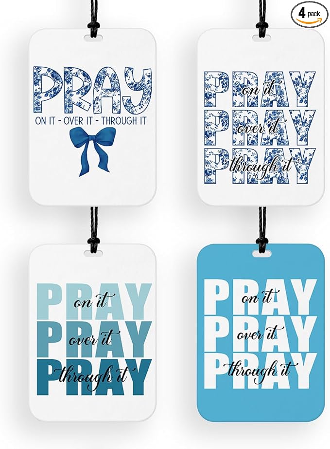 4 Pcs Pray Car Air Fresheners for Women Blue Pray Car Accessories Christian Religious Air Freshener Cars Decor for Mirror Home Prayer