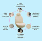 Genuine Sheepskin Seat Cover Lambskin Seat Cover Winter Car Seat Cover Lambs Wool Sheep Skin Fuzzy Shearling Car Accessories Front with Curve Patten (Beige)