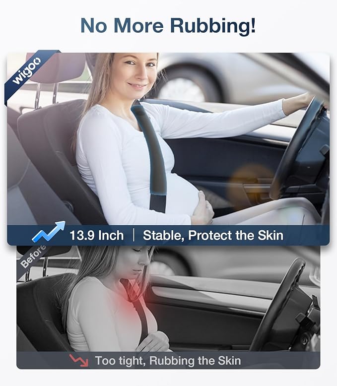 Wigoo 2026 Upgraded Version Suede Car Seat Belt Cover, [Reduces Neck Friction & Enhances Comfort], Soft Shoulder Pad Protector, Auto Interior Accessories,(2 Packs, 13.9Inch), Black