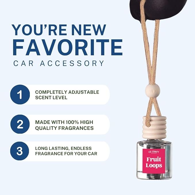 CE CRAFT Car Air Freshener Diffuser, Fruit Loops, 4 Pack Air Deodorizer for Essential Oils, Long Lasting Car Diffuser Bottle, Reusable Jar, Multicolor