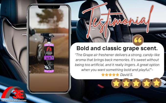 3E Car Air Freshener Concentrate – 64 oz – Professional Automotive Fragrance – Multiple Scents (Grape)