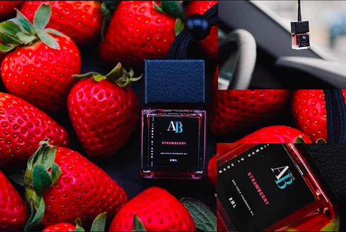 AB Car Scents Air Freshener | Perfume Long Lasting Hanging Car Air Freshener Car Diffuser Bottles Glass Perfume Diffuser Bottle Essential Oils Fragrance Aromatherapy (Strawberry)