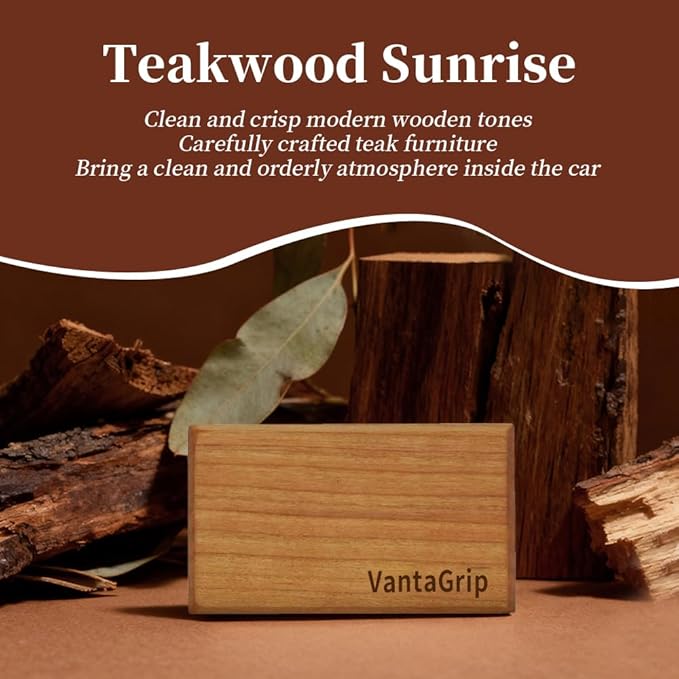 Original Wooden Car Air Freshener & Odor Eliminator - Long Lasting Teak Scent, Natural Essential Oils with Purifying Ingredients, Includes Metal Clip - Starter Kit