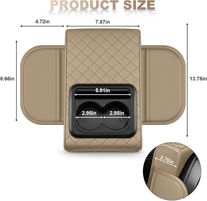 Center Console Cover Fit for 4Runner Faux Leather Car Armrest Cushion with Storage Bags, Cup Holder ＆ Phone Storage Multifunctional Middle Console Cover(Beige)