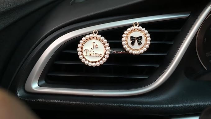 4 pcs Cute Car Vent Clips Car Air Fresheners Vents Clips Glistering Crystals Air Freshener Clip Charm Car Inter Decor Cute Accessories for Women Girls (Pearl bow air outlet)