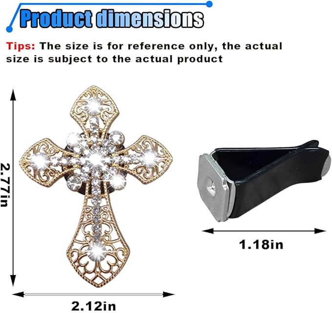 Bling Car Dashboard Air Vent Trim Clips, Crystal Rhinestone Air Vent Clips, Car Interior Decoration Accessories, Cross Air Conditioning Outlet Clip for Women Girls (Gold, 2PCS)