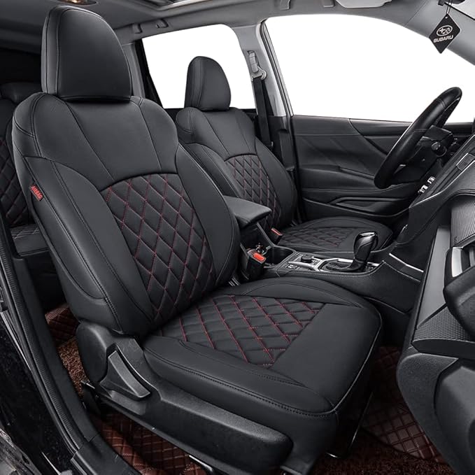 coverdream Forester Leather Seat Covers Custom Fit for 2019-2024 Subaru Forester SUV Seat Cushion,Fully Covered,Airbag Compatible Waterproof Car Seat Protector (Full Set,Black/Red)