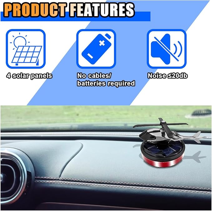 Helicopter Car Air Fresheners with Solar Rotating, Creative Car Perfume Decoration, Auto Airplane Fragrance Diffuser for Cars, Home, Office (Not Including the Fragrance) (Red)