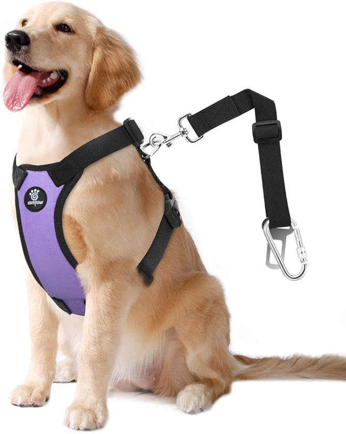 Dog Seat Belt, Safety Vest Dog Car Harness with Adjustable Buckle Dogs Seat-Belt for Vehicle Nylon Pet Safety Seats Belts Heavy Duty(L, Purple)