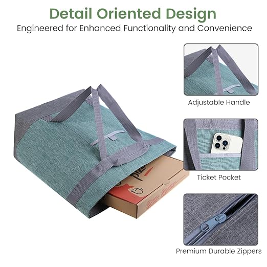 CIVJET Insulated Reusable Tote Bag for Grocery Shopping for Women/Men, Waterproof Cooler Bags for Travel/Beach/Picnic, Pizza/Food Delivery Bag to Keep Food Cold/Hot for Catering (Oxford Cloth, Green)