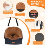 Vivifying Dog Car Seat for Small & Medium Dogs, Detachable & Washable Booster Seat for Pets Up to 30lbs, Travel Bed with Storage Pockets and Safety Belt – Brown&Black