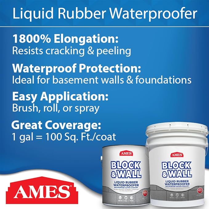 AMES Block & Wall | High Strength Elastomeric Liquid Rubber, 5 Gallon White