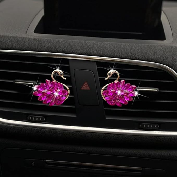 Katutude 2 Pcs Crystal Swan Car Air Vent Clips with Fragrance Tablets, Car Diffuser Air Freshener Vent Clips Air Conditioner Outlet Clip Charm Bling Car Interior Decoration, Rose