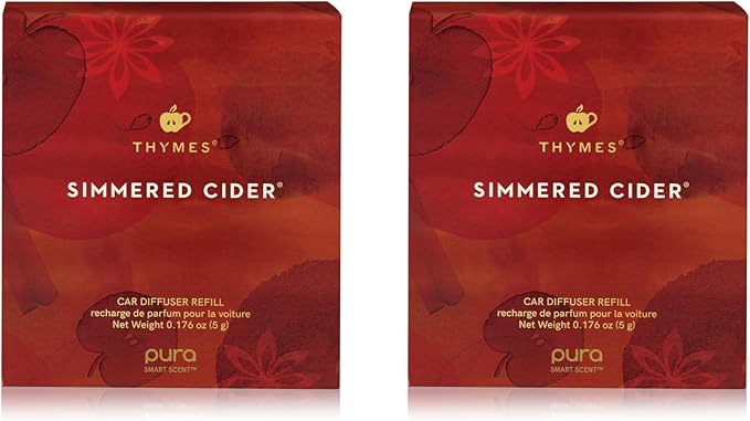 Thymes Pura Car Diffuser Refills – 2 Pack of Vehicle Air Fresheners – Air Freshener Car Accessories for Women & Men – Notes of Pressed Apple, Clove & Cardamom (Simmered Cider, Pack of 2)