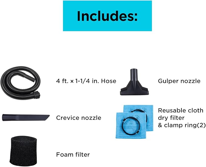 BLACK+DECKER 2.5 Gallon Shop Vac, 3 HP Wet Dry Vacuum with Powerful Suction, Portable for Garage Car and Home Use, Pet Hair Cleaning, Accessories Included, BDXV18134PA