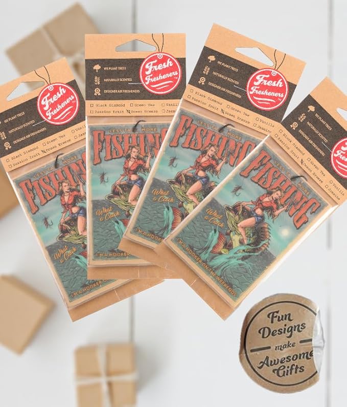 Outdoor Fishing Adventure Car Air Freshener 4 Pack Scented With Premium Oils By Fresh Fresheners (Vintage Fishing)