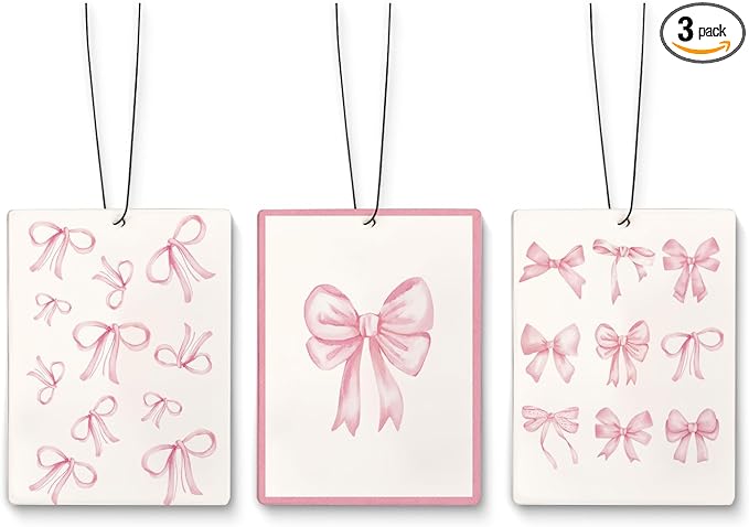 Coquette Pink Bow Air Freshener for Car,Religious Gifts Air Freshener Hanging 3 Pcs for Cars Closet Drawer Books Bathroom,Bags,Car Decor