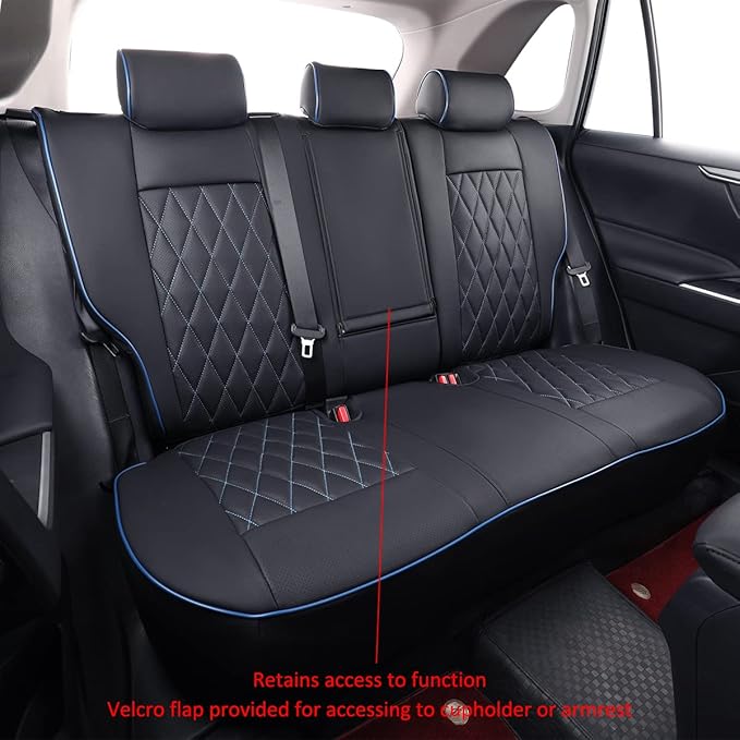 EKR Rav4 Seat Covers Custom Fit for Toyota Rav4 (Only Hybrid) 2019-2025 LE,XLE,XLE Premium,Limited,Woodland Edition, Leather Car Seat Cover Full Set for SUV,Faux Leather(Black with Blue Piping)