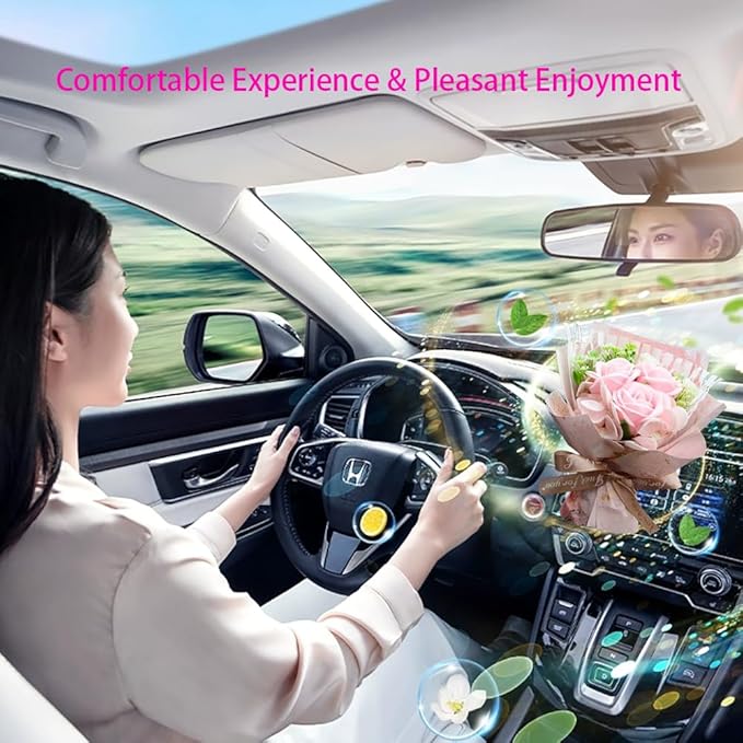 Mini Car Vent Clip Air Freshener, Aesthetic Floral Soap Rose Bouquet Diffuser Decor, Reusable Essential Oil Aroma Pad, Cute Car Accessories Gift for Women (Style I)