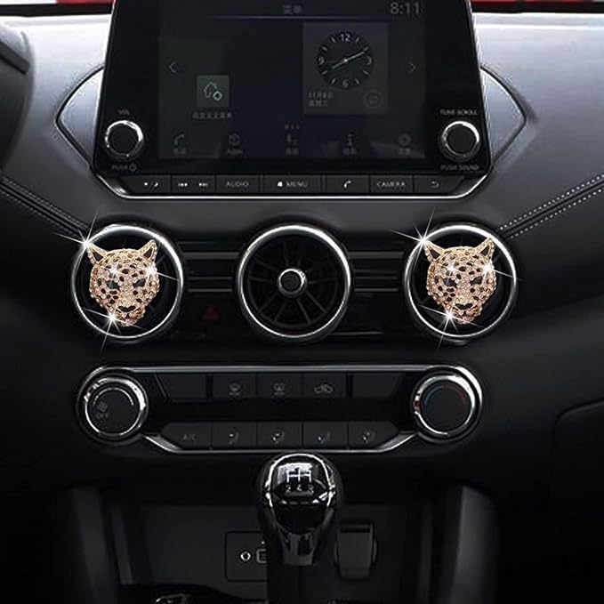 4Pcs Golden Bling Leopard Air Vent Clips, Crystal Car Air Fresheners Vent Clips Diffuser Vent Clip Rhinestone Leopard Decoration Interior Decor Bling Accessories for Women