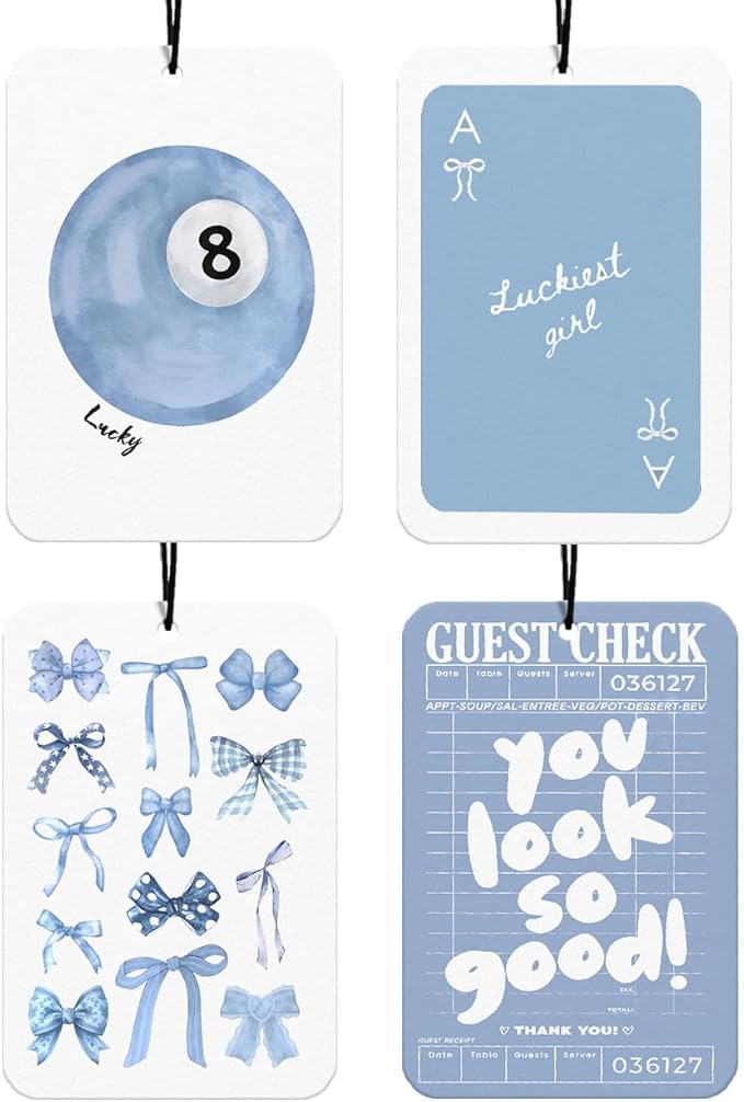 Blue Coquette Bows Car Air Freshener, Blue Retro Air Freshener Hanging 4Pcs Kawaii Girly Car Accessories Interior, You Look So Good AestheticTrendy Y2K Cars Decor Air Freshie for Women Girls(Vanilla)