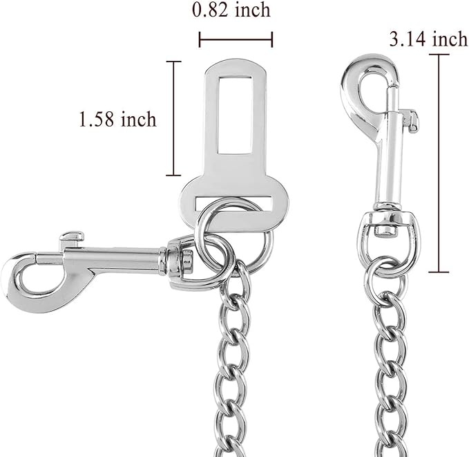 Mogoko Stainless Steel No chew Dog Car Seat Belt, Pet Vehicle Safety Restraint Cable, Heavy Duty Big Canine Dog Car Leash Strap with Double Clip and Latch Attachment-20 Inch