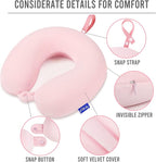 Fabuday Memory Foam Neck Pillows for Travel - Airplane Pillows for Sleeping with Attachable Snap Strap Soft Washable Cover, Flight Pillow for Traveling, Car, Office, Provide Head Neck Support Pink