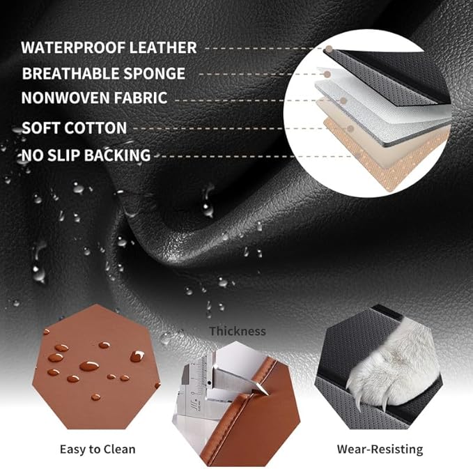 Car Seat Covers Full Set Custom Fit for Chevy Equinox 2005-2025 2026-Luxury Leather with Lumbar Support, Breathable, Waterproof, Anti-Slip, Durable, Easy to Install (BlackBrown,Full Set)