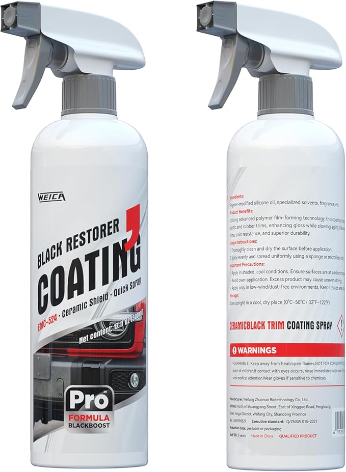 Black Restorer Trim Coating Spray - Advanced Ceramic Protection for Plastic, Rubber, Vinyl on Cars, Trucks, SUVs | Quick Spray, UV Shield, Restores & Protects, 16.9 fl oz