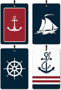 Nautical Navy Blue Car Air Freshener 4 Pcs, Nautical Coastal Boat Ship Wheel Anchor Air Freshener Hanging for Cars Books Closet Drawer, Preppy Blue Car Accessories for Women Men