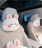 Cartoon Car Seat Cushion Lumbar Support Pillow and Neck Pillow, Cute Car Seat Pillow Headrest Pillow Back Support for Driving Fatigue Relief,for Office Chair Truck SUV (Rabbit Headrest)
