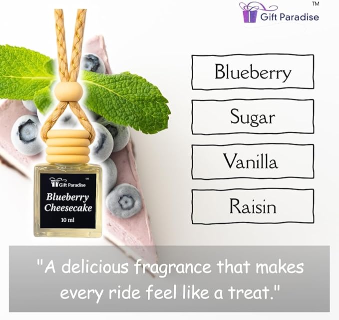 Blueberry Cheesecake Car Air Freshener – Set of 3 Dessert-Inspired Hanging Diffusers with Wooden Cap & Premium Velvet gift bag(10ml Each, Long Lasting, Non-Toxic)