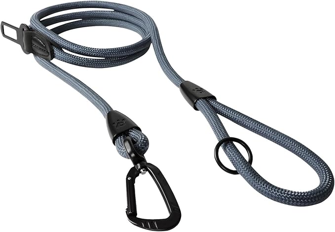 PawsPassion Rope Dog Leash 6 FT, 2-in-1 Heavy Duty Dog Leash with Seat Belt Buckle, Tangle Free 360ｰ Swivel Aviation Aluminum Carabiner, All Metal Hardware, Alloy O-Ring (Nightfall)
