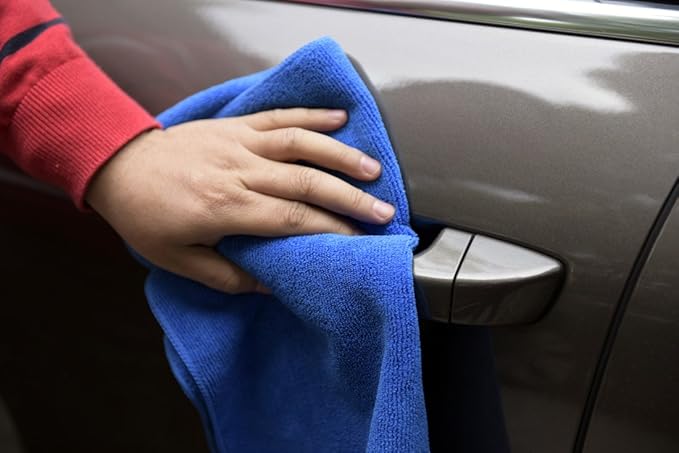 CARCAREZ Premium Microfiber Detailing Towels, 340 GSM Lint Free Car Buffing Waxing Polishing Drying Towels (12, Multicolor, 16x16 Inch)