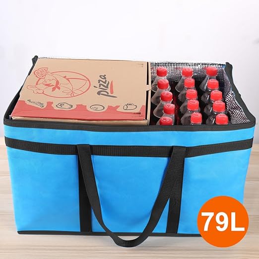 Bodaon 2PK Cooler Insulated Food Delivery Bag for Delivery Drivers, XXX-Large Thermal Bags for Catering/Hot Pizza, Travel/Camping/Picnic Basket，Grocery Reusable Warmer Frozen Essentials(Black +Blue)