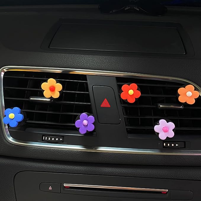 6 Pieces Daisy Flower Air Vent Clips, Cute Colorful Car Air Freshener Clip & Diffuser, Boho SUV Outlet Vent Decorations, Charm Car Inter Decor Accessories for Girls Women