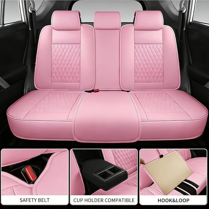 Car Seat Covers Full Set Custom Fit for Mercury Mariner 2005-2011 - Premium Faux Leather with Lumbar Support | Breathable, Waterproof, Anti-Slip, Durable (Pink,Full Set)