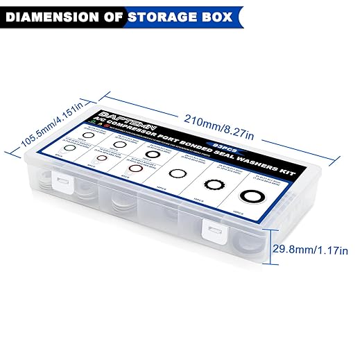 93PCS A/C Compressor Seal Washers Assortment Kit, 9 Sizes Air Conditioning System Compressor Port O-Rings, Replace Universal Automotive Self-Centered Bonded Sealing Washers (ID: 8mm-17.5mm)