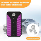 Bling Car Center Console Cover, Crown Crystal Rhinestones Vehicle Armrest Mat Protector, Anti Slip Sparkling Automotive Arm Rest Seat Box Cushion Pad Decor Accessories, Universal Fit (Purple)