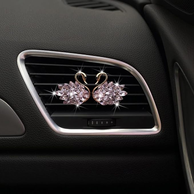 Katutude 2 Pcs Crystal Swan Car Air Vent Clips with Rose Scent, Pink