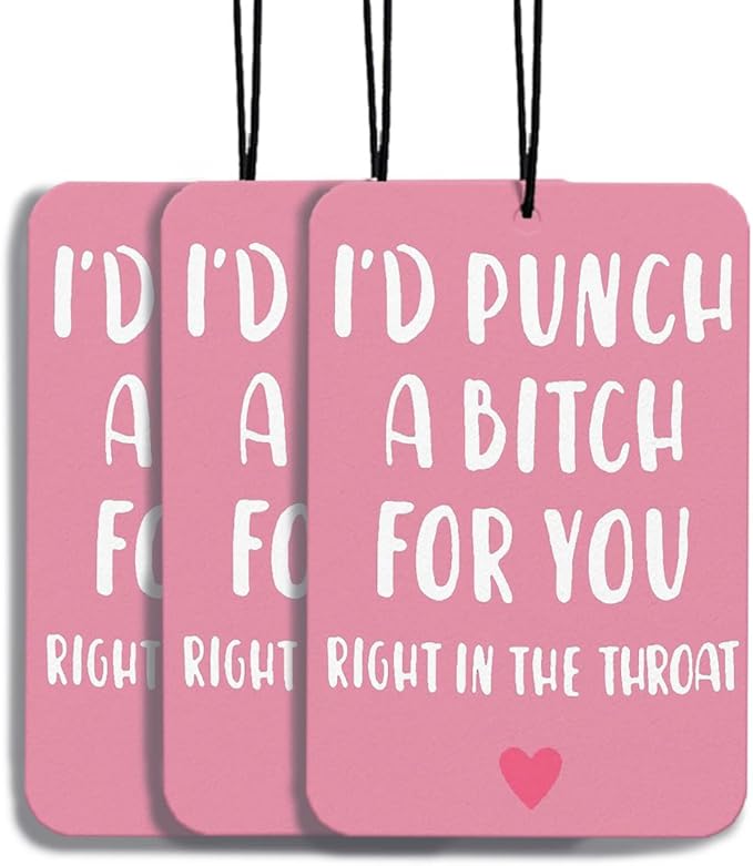 I'd Punch A B Funny Car Air Fresheners Pink Hanging Car Accessories 3Pcs, Cute Air Freshener for Car Funny Gifts for Women Sister Best Friends Gift for Women Mothers Day Gifts(Real)
