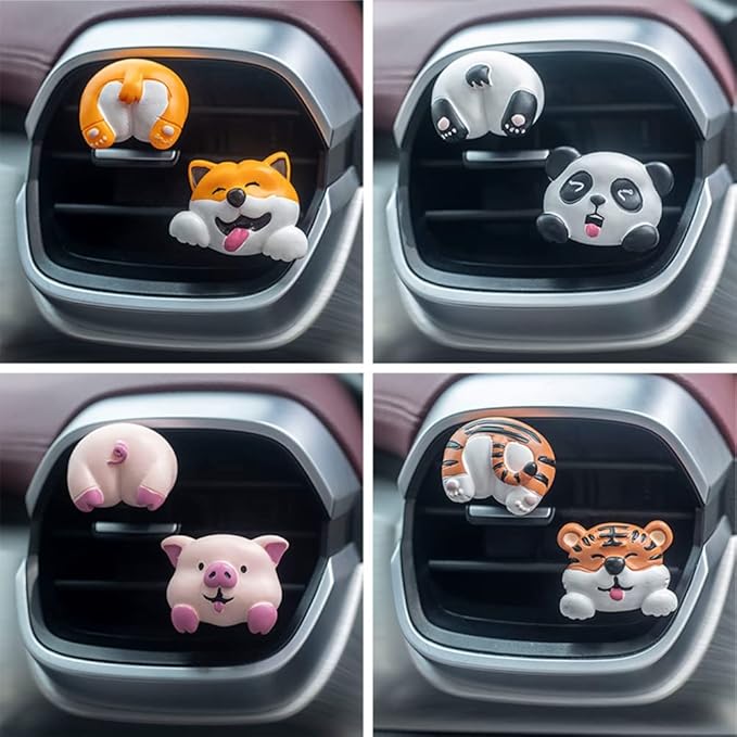 Cute Air Vent Clips, Creative Animal Head and Tail Cartoon Car Air Freshener Vent Clip Car Fragrance Diffuser Perfume Air Conditioner Outlet Vent Clips Decorations, Tiger
