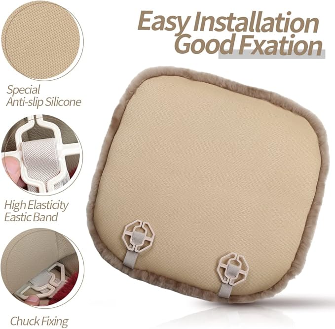 Genuine Sheepskin Auto Seat Pad, Australian Soft Wool Seat Cover Breathable and Sweat-Wicking Comfort Warm Universal Fit,19.2 inch x19.2 inch (Front seat Cushion 1pc, Light Brown)