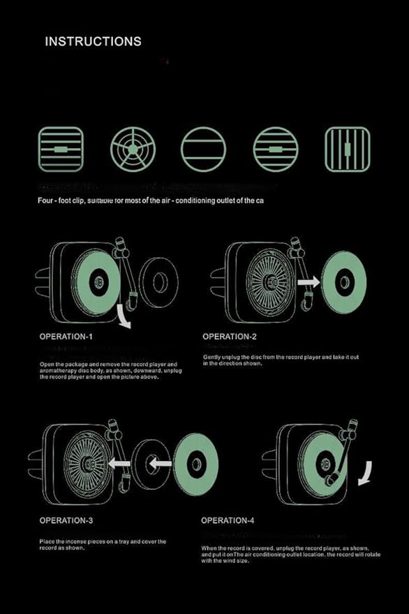 Car Air Freshener in Retro Record Player Design, CD Decorative Diffuser with Rotating Mechanism, Vintage-Inspired Aroma Diffuser for Car Vent (Black)
