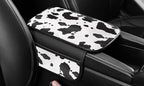 Dotesy Cow Pattern Car Center Console Cover,Microfiber Leather Car Armrest Cover Cushion with 2 Storage Bags,Universal Car Armrest Storage Box Car Interior Accessories for Most Vehicles (Black White)
