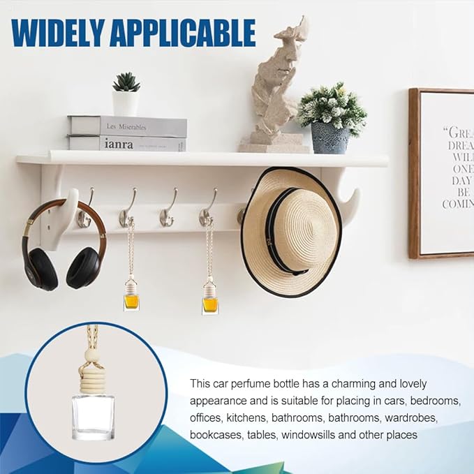 ASUBHA 20 PCS 8ml Hanging Car Air Freshener Diffuser,Empty Clear Glass Essential Diffuser Oil Aromatherapy Fragrance Perfume Pendant Glass Vials with Wooden Caps & Hanging String, Cylindrical