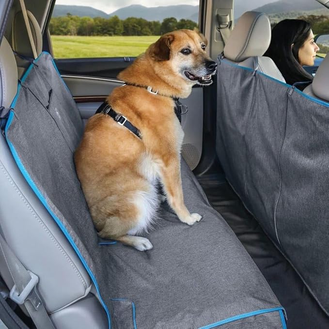 Kurgo Coast to Coast Hammock - Waterproof Backseat Dog Hammock for Full Coverage - Car Seat Protector with Rufftex Floor Guard - Durable Travel Gear - Stain Resistant - Heather Charcoal Grey