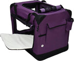EliteField 4-Door Folding Soft Dog Crate with Curtains, Carrying Bag and Fleece Bed (2 Year Warranty), Indoor & Outdoor Pet Home (30" L x 21" W x 24" H, Purple+4 Door Curtains)
